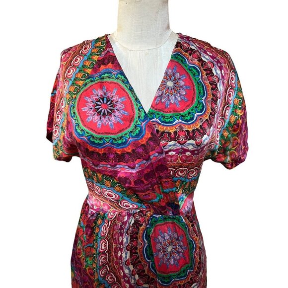 Retro 60s Caftan Tunic Dress 100% Silk Psychedelic Mandala Print Mini - Picture 2 of 10